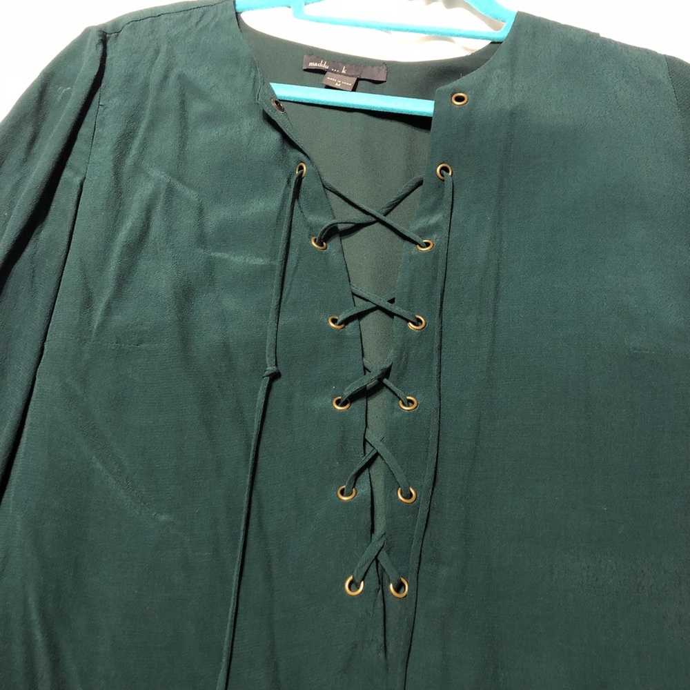 Emerald long sleeve lace up dress